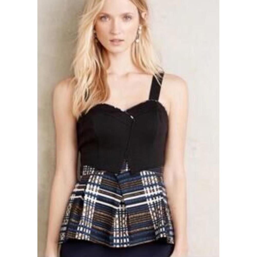 Deletta Anthropologie Nathalie Peplum Blouse Tank Top Plaid Size Medium